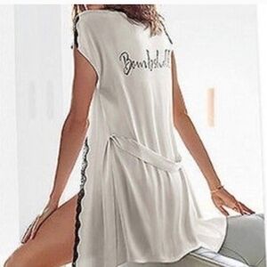 Victoria's Secret "Bombshell" White Robe with Black Lace